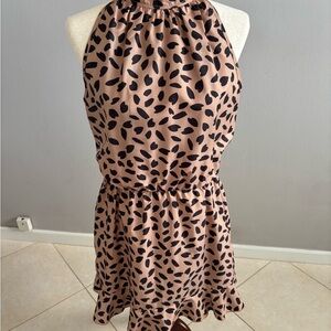 SHEIN Pink Halter Leopard Print Mini Dress